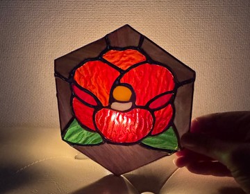 彩色玻璃鑲崁玻璃-山茶花杯墊、蠟燭墊