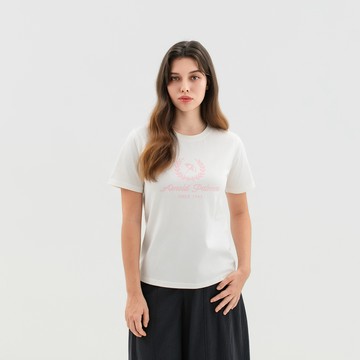 女裝-學院風LOGO印花圓領短袖T-Shirt-白色