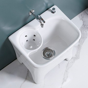 免運 可開票 陽臺帶腳拖把池洗拖布池地拖盆側排池帶瀝水籃自動下水陶瓷 快速發貨