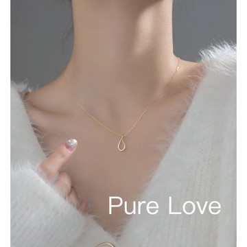 Pure Love樂芙 / 正韓 銀飾【S925純銀】N0540簡約通體純銀項鍊鏤空水滴微鑲鋯石鎖骨鏈 短項鏈 /金銀