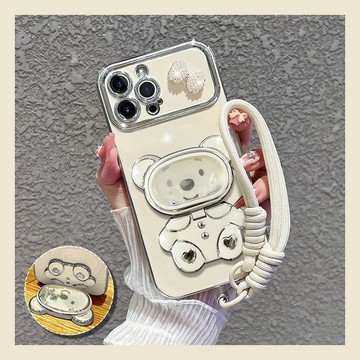 insi風 流沙小熊補妝鏡適用蘋果17/16plus防摔15pro手機殼iPhone14pro矽膠13防摔女12 11