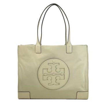 TORY BURCH 87116 經典LOGO尼龍皮邊飾大托特包.淺綠