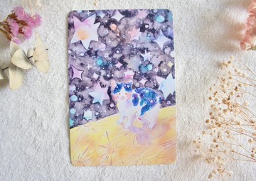 月球漫步閃閃貓咪明信片