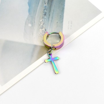 男生耳環 鋼製彩色十字架耳針【ND807】