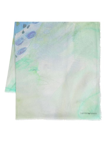 Emporio Armani - graphic-print frayed scarf - women - Modal/Silk - One Size - Grey
