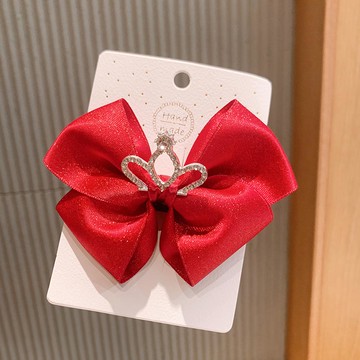 雙層蝴蝶結亮晶晶造型髮夾-紅色