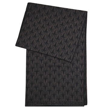 MOSCHINO 50195 M5664 滿版撞色花紋羊毛長圍巾.深咖/黑