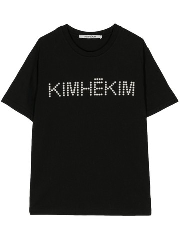 Kimhekim - pearl-embellishment logo t-shirt - women - Cotton - XS - Black