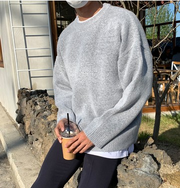 FINDSENSE X 男精致休閑圓領灰色針織衫毛衣打底純色簡約寬衛衣外套