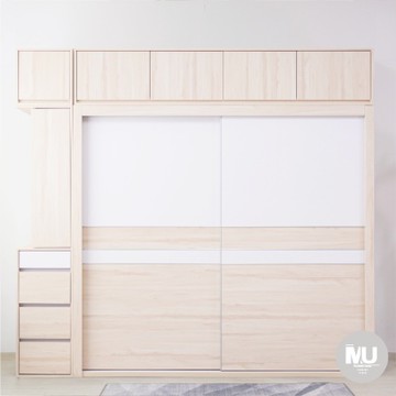 沐家具 mufurniture Cloud 白楓木7x7衣櫃+1.3尺側櫃+大小被櫃(落地款)/側拉鏡/臥室/收納