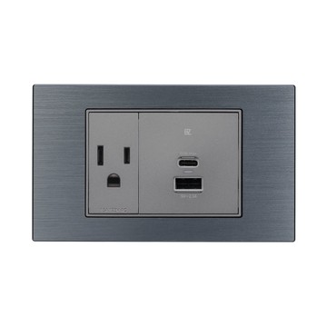 【易智快充】60W USB快充插座面板(插座+2/3 60WUSB快充) 金屬碳灰