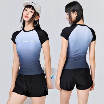 Biki.泳衣M-3L黛西漸變短袖二件式短褲泳裝