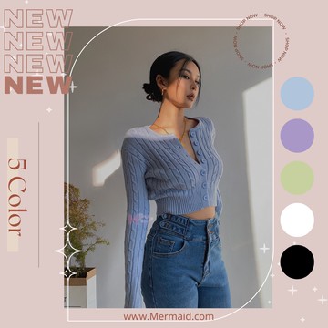 美人魚💙現貨┇超顯身材🔜復古麻花短版針織衫 合身短版排扣上衣 針織上衣 針織外套 長袖 開衫 短版上衣