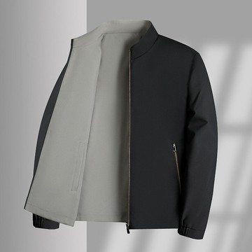 雙面穿立領夾克秋冬季男士商務休閑寬松茄克防風上衣行政拉鏈外套鑫弘-錦衣華服