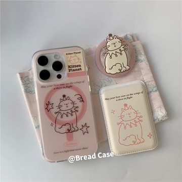 可愛磁吸少女粉貓咪支架適用三星s25ultra手機殼卡包三星s24fe新款s23/s22/s21防摔a56a55a16a15折疊zflip6/5