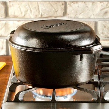 美國LODGE 美國製鑄鐵煎烤盤/荷蘭鍋二合一套組-4.7L L8DD3