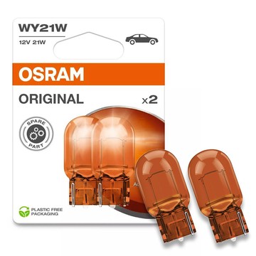OSRAM WY21W 汽車原廠燈泡 T20單芯黃 12V/21W 7504-2BL 吊卡燈泡 公司貨(2入/卡)