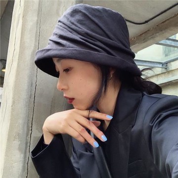 姚叔叔/漩渦~原創設計美學暗黑小眾設計師風亞麻褶皺堆堆帽漁夫帽
