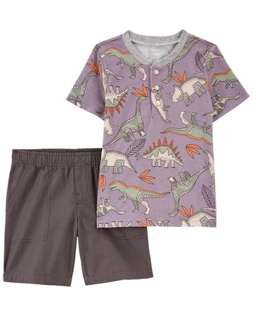 Toddler 2-Piece Dinosaur Henley Tee & Short Set