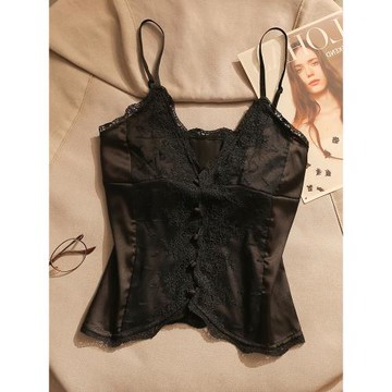 純欲性感醋酸緞面蕾絲吊帶背心女修身高級感內搭美背夏外穿上衣