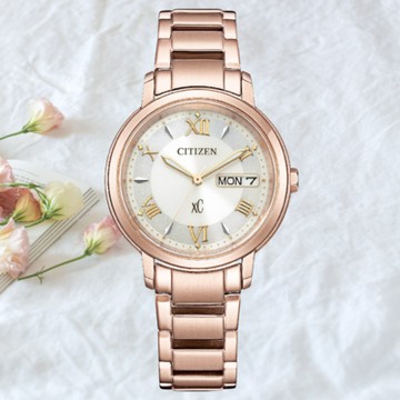 CITIZEN 星辰 xC系列 EW2426-62A 亞洲限定櫻花粉紅金光動能時尚腕錶 32.5mm