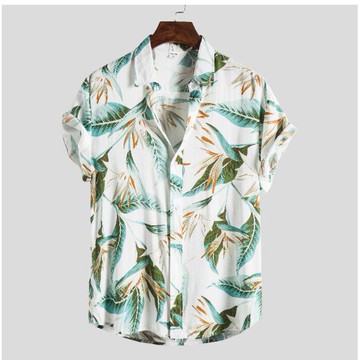 FINDSENSE X  男士 薄款 棉麻 短袖 上衣 花花圖案襯衣 休閒 襯衫防曬上衣