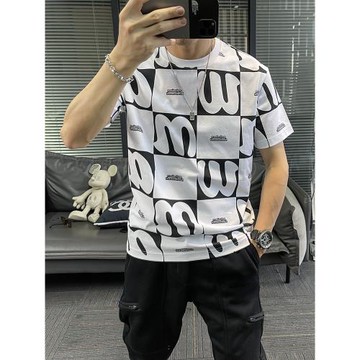 2026夏季短袖t恤男新款圓領純棉綠色痞帥男款寬松休閑百搭潮牌