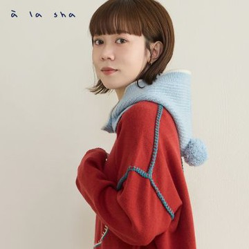 a la sha 坑條圍脖圈圈毛線帽