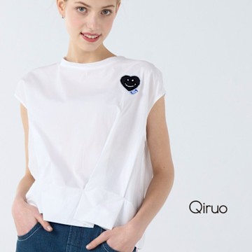 Qiruo 奇若春夏專櫃白色小包袖上衣7017A  個性帥氣酷