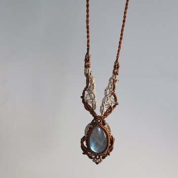 拉長石圖騰花紋編織蠟線項鍊