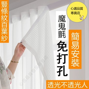 客製化 網紅豎條紋百葉紗 免打孔 紗簾 魔鬼氈窗紗 透光不透人窗簾 夢幻窗簾 白紗窗簾 透光窗簾 黏貼式窗簾 窗簾 門簾