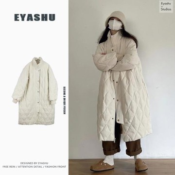 春秋女裝加厚棉服棉衣長款過膝保暖防寒防風高級感時尚漂亮設計感