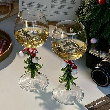 2025新款🎄ins風聖誕擺件酒杯玻璃酒杯聖誕樹裝飾高腳杯香檳杯氛圍感紅酒杯