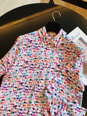 正~一閃一閃小心心~~真絲雙縐可脫卸領巾綁帶 印花襯衫 長袖襯衣~