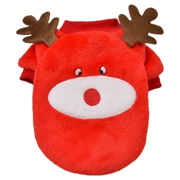 QIDINA 寵物軟綿綿可愛保暖法蘭絨衣  1件  紅色麋鹿  S