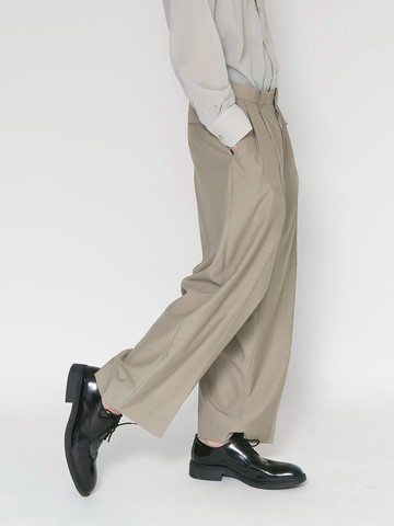 Pintuck Detail Wool Wide Pants Mint