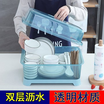 裝碗筷收納盒廚房瀝水碗架放碗箱家用帶蓋碗盆碗碟塑料柜置物架子