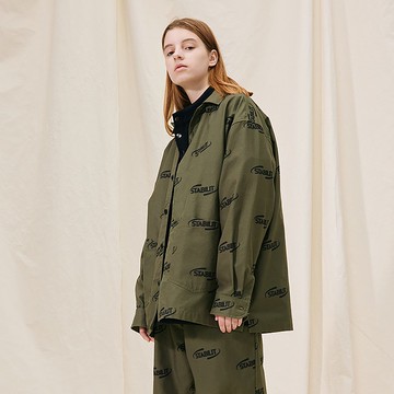 MOKACME VIBE 21AW秋冬滿LOGO網點模糊印花工裝夾克 男女