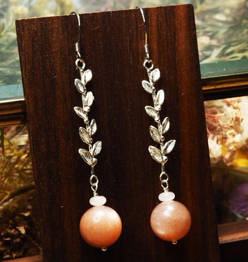 925銀小葉子橘月光耳勾