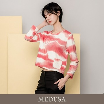 現貨【MEDUSA 曼度莎】粉色暈染長袖抽繩T恤（M-XL）｜女休閒上衣 女長袖T恤