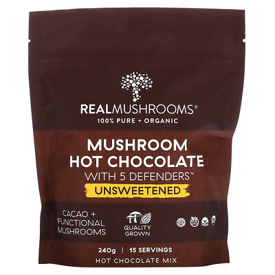 Real Mushrooms 蘑菇熱巧克力，含 5 種抵禦成分，未加糖，240 克