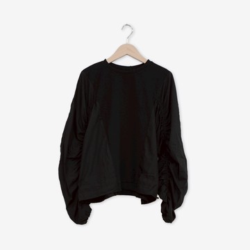 【MASTINA】下襬抽繩可調節皺皺長袖上衣 黑(魅力商品)