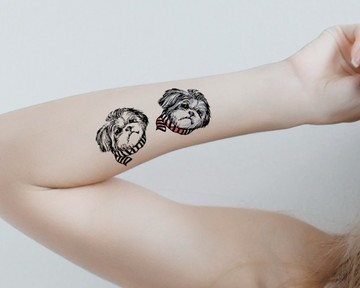 可愛小狗 紋身貼紙一套兩款 黑白 彩色