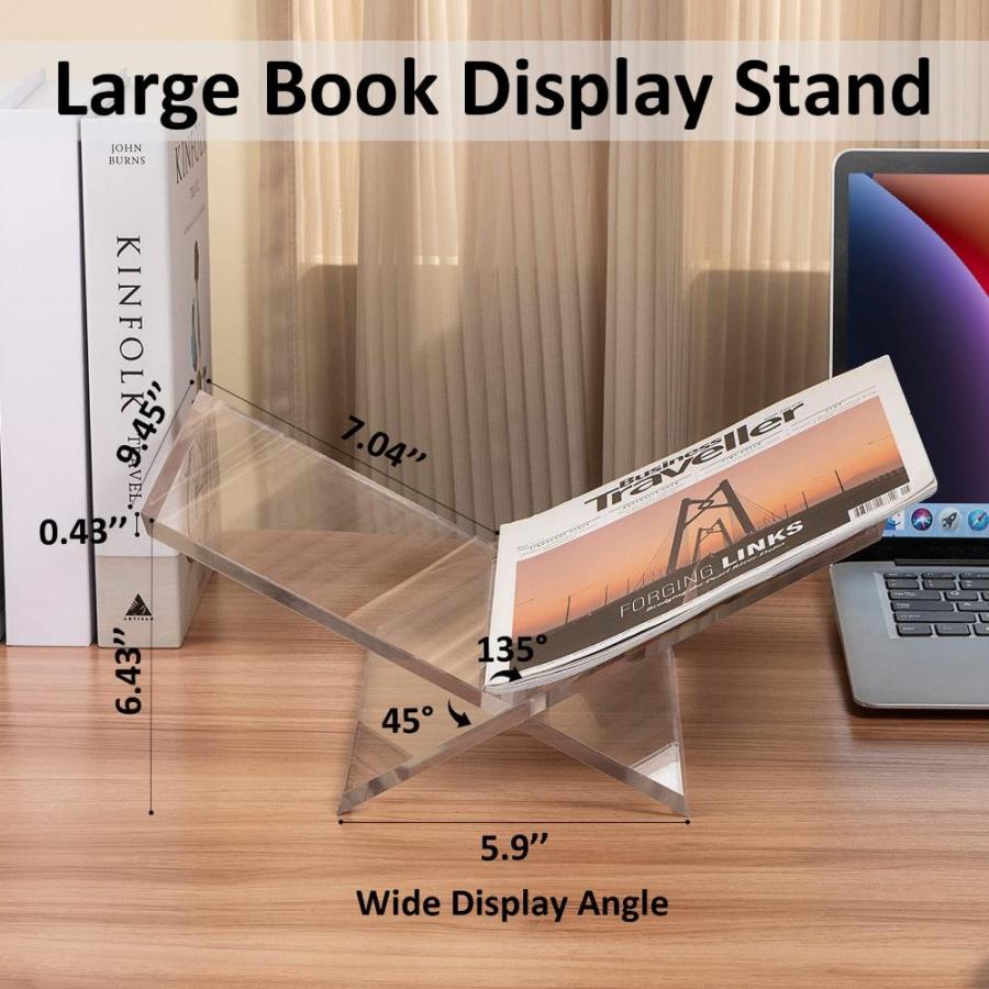 TIANSE Acrylic Book Stand Large Angled Clear Acrylic Book Holder Cookbook S