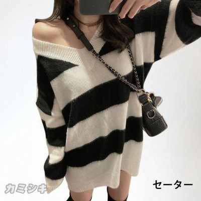 ニットセーター レディース セーター ロングセーター ロング丈 長袖 Vネック ボーダー柄 もこもこ 起毛ニット リブニット 薄手セーター 春秋 冬新作 通販 Lineポイント最大get Lineショッピング