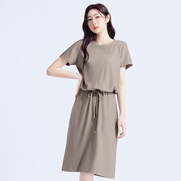 視覺顯瘦坑條側開衩洋裝