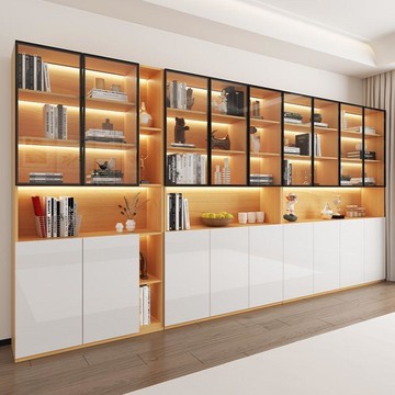 玻璃櫃 開發票 免運 輕奢帶玻璃門書櫃書架組合一體整墻客廳家用定制酒櫃儲物展示櫃子LL126公司貨