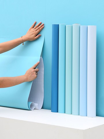 藍色自粘墻紙溫馨裝飾客廳臥室背景墻面改色壁紙家具翻新防水貼紙