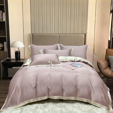 eyah 宜雅 獨家撞色拼接立體刺繡60支萊賽爾天絲雙人床包被套四件組 玫瑰晶縷金  雙人  床包被套4件組