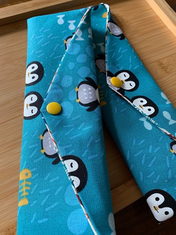 文青風環保純棉筷袋  企鵝手拉手 湖水藍 日本 潮物 收納 手作餐